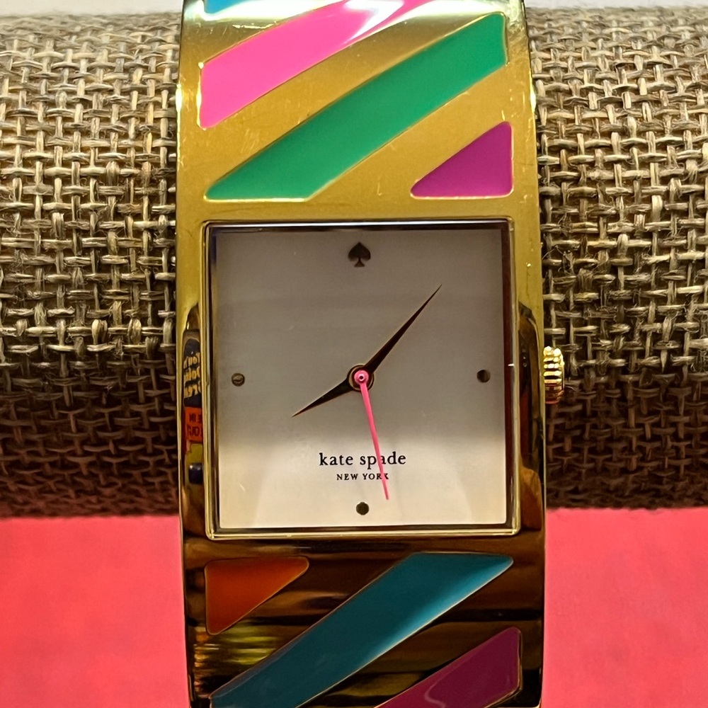 KATE SPADE PRE-LOVED AUTHENTIC ENAMEL PASTEL STRIPES COLOR 12K GOLD-PLAT…